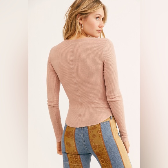 Free People Intimately One Of The Girls Henley Waffle Top Long Sleeve Mauve - Picture 3 of 7